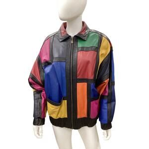Vintage Preston & York Jacket Women’s Size M/L Color Block Leather Bomber Colors